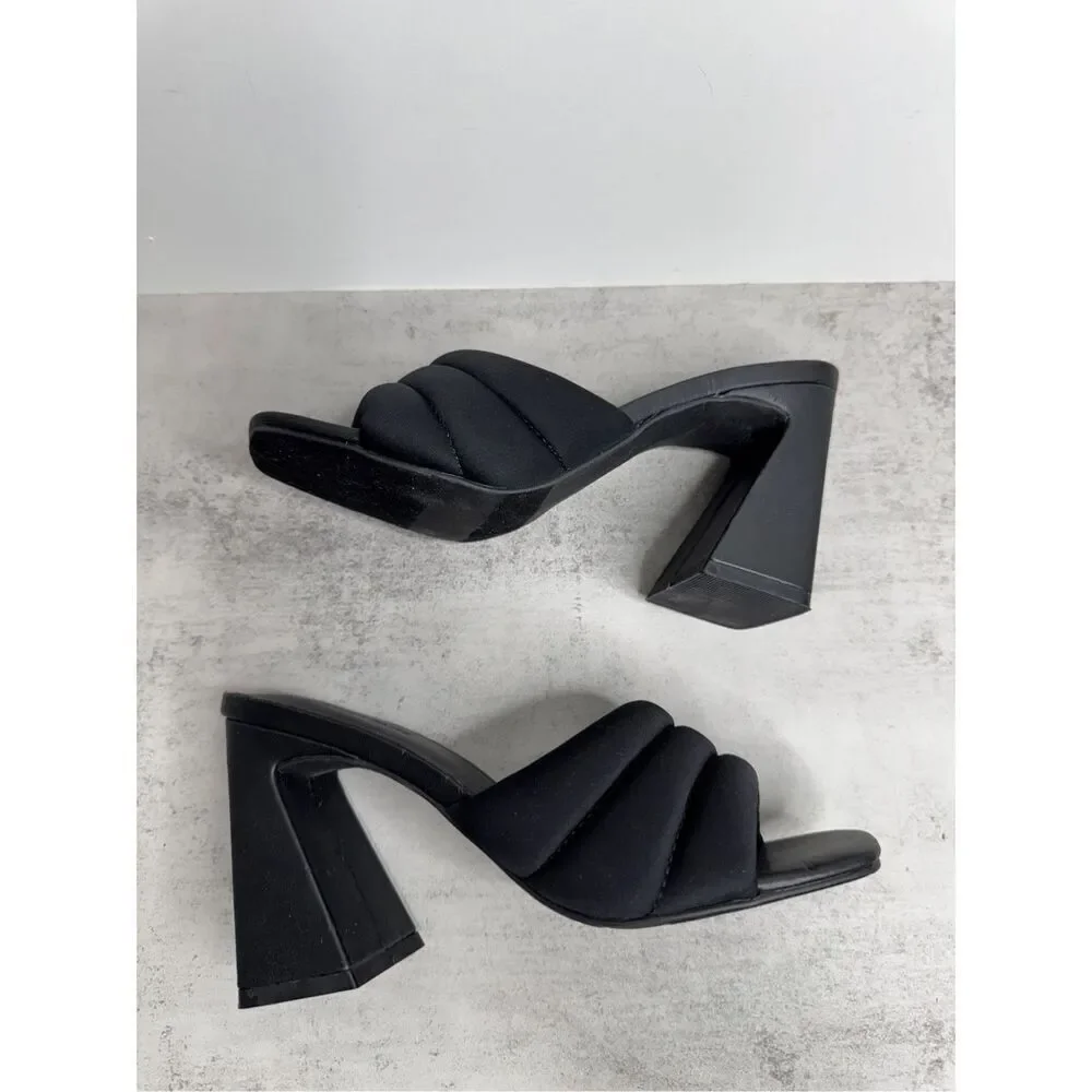 Open Edit Sandals Size 6.5 Black Open Toe Block Heel‎ Fabric Upper